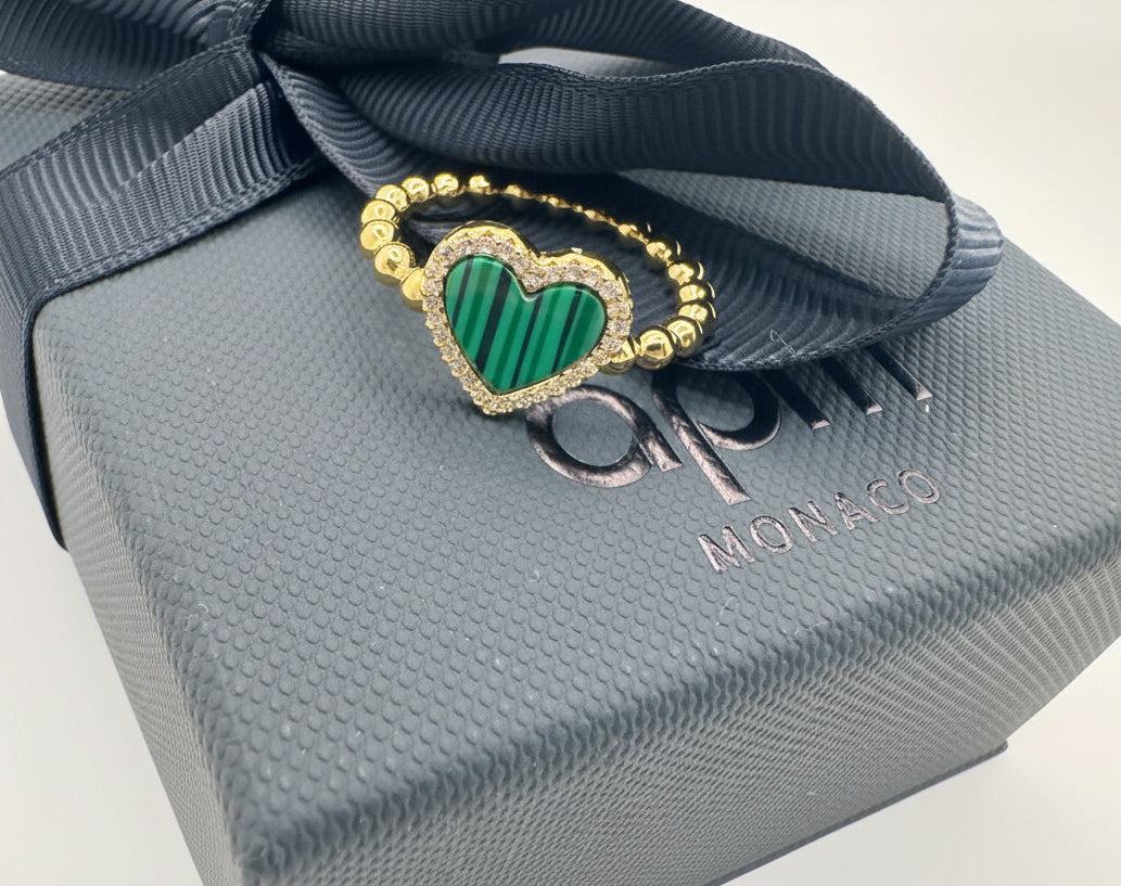 APM Monaco Malachite Single Heart Ring Green