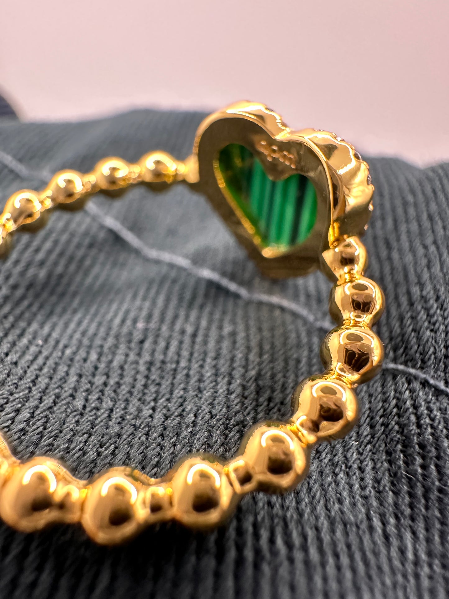 APM Monaco Malachite Single Heart Ring Green