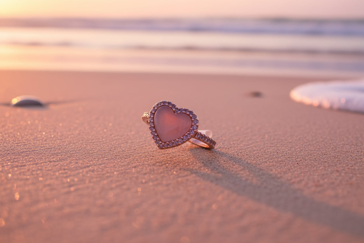 Malachite Beaded Heart Ring 18K Yellow Gold Plated