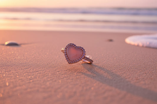 Malachite Beaded Heart Ring 18K Yellow Gold Plated