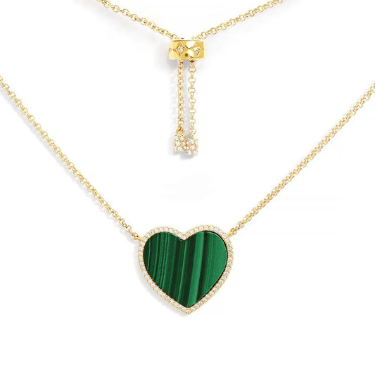 APM Monaco -Malachite Medium Heart Necklace 18k Yellow Gold Plated